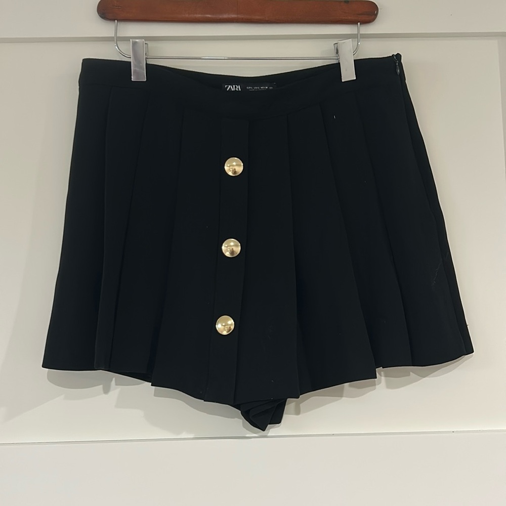 Zara Black Pleated Skort with Gold Buttons